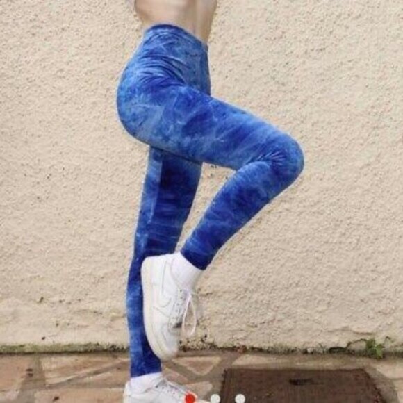 Blue velvet glittery tie dye leggings - Picture 1 of 7
